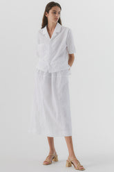 Elastic Waist Linen Midi Skirt with Back Zip Closure for Women